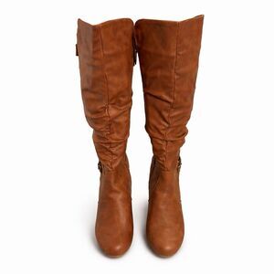 TRENDSUP COLLECTION Women’s size 8 Tall Tan Boots With Side Zipper Leather Fur